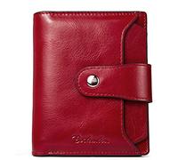 HEINSTON Women Leather Wallet RFID Blocking Small Bifold Zipper Pocket Wallet Card Case Purse with ID Window Red, 1-a-wine Red, One Size