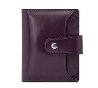 HEINSTON Women Leather Wallet RFID Blocking Small Bifold Zipper Pocket Wallet Card Case Purse with ID Window Red, 1-purple, One Size