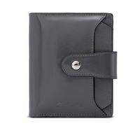 HEINSTON Women Leather Wallet RFID Blocking Small Bifold Zipper Pocket Wallet Card Case Purse with ID Window Red, 1-deep Grey, One Size