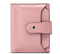 HEINSTON Women Leather Wallet RFID Blocking Small Bifold Zipper Pocket Wallet Card Case Purse with ID Window Red, 1-pink, One Size