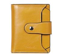 HEINSTON Women Leather Wallet RFID Blocking Small Bifold Zipper Pocket Wallet Card Case Purse with ID Window Red, 1-yellow, One Size