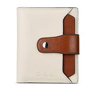 HEINSTON Women Leather Wallet RFID Blocking Small Bifold Zipper Pocket Wallet Card Case Purse with ID Window Red, Beige With Brown, One Size