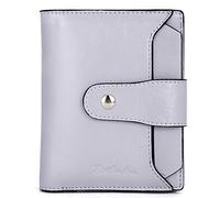 HEINSTON Women Leather Wallet RFID Blocking Small Bifold Zipper Pocket Wallet Card Case Purse with ID Window Red, 3-grey Light, One Size