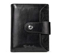 HEINSTON Women Leather Wallet RFID Blocking Small Bifold Zipper Pocket Wallet Card Case Purse with ID Window Red, 1-black, One Size