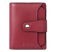 HEINSTON Women Leather Wallet RFID Blocking Small Bifold Zipper Pocket Wallet Card Case Purse with ID Window Red, 3-wine Red, One Size