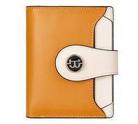 HEINSTON Women Leather Wallet RFID Blocking Small Bifold Zipper Pocket Wallet Card Case Purse with ID Window Red, Yellow-beige, One Size