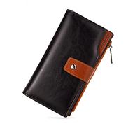 HEINSTON Womens Leather Wallets RFID Blocking Large Capacity Credit Card Holder Phone Clutch Black with Brown, 1-a-black With Brown-oli Wax, One Size