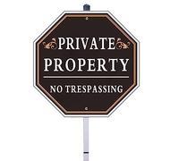 HEIOKEY 10" x 10" Private Property No Trespassing Sign with Stake, Aluminum Yard Warning Signs, No Soliciting Signs - Private Property Signs with Metal Pole for Yard Garden House Business (Black)