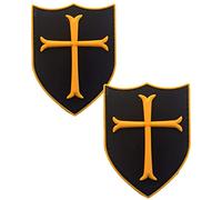 Heiorpai 2Pcs Knights Templar Cross Crusaders Shield PVC Rubber Patch Decorative Hook Fasteners Backing Patch
