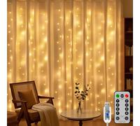 HeiPard Christmas Curtain Lights 300LED 3x3m, Fairy Lights Plug in USB with Remote, 8 Modes & Dimmer, IP44 Waterproof, Curtain String Lights for Bedroom Wedding Party Decorations (Warm White)