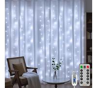 HeiPard Christmas Curtain Lights 3x2m, 200LED Indoor Outdoor Window Fairy Lights with Remote, 8 Modes & 4-Level Dimmer, IP44 Waterproof String Lights for Bedroom Wedding Party Decorations (Cool White)