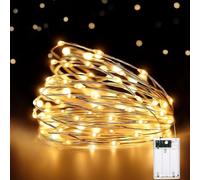 HeiPard Fairy Lights Battery Operated, 5m 50 LEDs String Light Waterproof Copper Wire Christmas Light for Indoor Outdoor Lighting, Bedroom, Wedding, Party, Christmas Tree Decoration (Warm White)