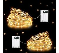 HeiPard Fairy Lights Battery Operated, 5m 50 LEDs String Light Waterproof Copper Wire Christmas Light for Indoor Outdoor Lighting, Bedroom Wedding Party Christmas Decoration (Warm White, 2 Packs)