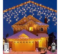 HeiPard Icicle Lights Outdoor Christmas, 486 LED Warm White Remote Control | Mains Powered Fairy Lights IP44 Waterproof 8 Modes Timer Memory Connectable House Roof Gutter Porch Garden Xmas Decorations