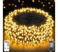 HeiPard Outdoor Christmas Tree Lights 20m 200 LED Warm White Mains Powered | Christmas decorations fairy lights, 8 modes, 4 brightness, Remote, 3 timer memory. Waterproof for outdoor indoor home garden