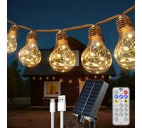 HeiPard Outdoor Solar Festoon Lights 7.5m, 16+1 A60 Bulbs, Vintage LED String with USB-C, 8 Modes with Remote, IP45 Waterproof, Warm White, Decoration for Garden, Balcony, Pergola and Party