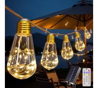 HeiPard Solar Festoon Lights Outdoor, 7.5m LED String with Remote,16 Vintage S17 Bulbs, 8 Modes, IP45 Waterproof, Warm White, Decoration for Garden, Balcony, Pergola, Party, Camping