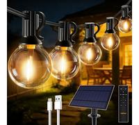 HeiPard Solar Lights Outdoor Garden, 32.8Ft/10m 16+1 LEDs Waterproof Solar Festoon Lights with Remote, USB & Solar Powered Shatterproof G40 Bulbs 3 Modes Dimmable for Outside Gazebo Patio Porch