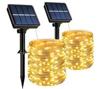 HeiPard Solar String Lights Outdoor, 2 Pack 10m 100 LED Solar Fairy Lights with Waterproof 8 Modes Copper Wire, Solar Garden Lights for Patio Balcony Fence Tree Party (Warm White)