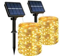 HeiPard Solar String Lights Outdoor, 2 Pack 15m 150 LED Solar Fairy Lights with Waterproof 8 Modes Copper Wire, Solar Garden Lights for Patio Balcony Fence Tree Party (Warm White)