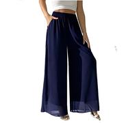 heipeiwa Women's Chiffon Dress Beach Wide Leg Palazzo Pants Elastic Waist Trouser, Chiffon Blue, M Shorts