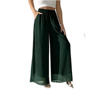 heipeiwa Women's Chiffon Dress Beach Wide Leg Palazzo Pants Elastic Waist Trouser, Chiffon Green, S Shorts