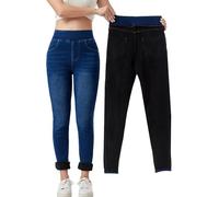 heipeiwa Women's Fleece Lined Jeans Winter Jeggings Thermal Flannel Lined Tummy Control High Waisted Pull on Skinny Jeans, Classic Blue, M Shorts