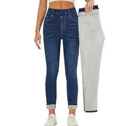 heipeiwa Women's Fleece Lined Winter Thermal Elastic Waist Jeans Stretch Warm Skinny Denim Pants, Elastic Waist Darkblue, 5X-Large