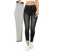 heipeiwa Women's Winter Jeans Fleece Lined Jeans Thermal Thick Skinny Denim Pants Slim Stretch Warm Jeggings, Black 017, XXL