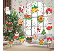 HeiPen 30 PCS Christmas Hanging Foil Swirl Decorations Set, Christmas Ceiling Decorations for Indoor Outdoor Xmas Holiday Party Decoration Supplies