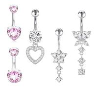 HeiPen 5Pcs Stainless Steel Belly Button Bars, Belly Button Piercing Rings Kit, Hypoallergenic 14 Gauge 10mm Barbell Jewllery (Silvery-Set A)