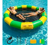 Heipigo 8FT Round Inflatable Water Hammock Pool Floating Dock for Adults, Inflatable Floating Hammock with Bounce Mesh, 2-4 Person Water Float Platform for Pool River Lake Beach Ocean Island
