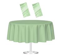 HEIPINIUYE 2 Pack Sage Green Tablecloth Round 84 Inch Round Plastic Table Cloth Waterproof Disposable Round Table Cover for Party Birthday Camping Picnic Baby Shower Circle Tablecloth