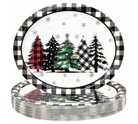 HEIPINIUYE 50Pcs Christmas Buffalo Plaid Tree Oval Paper Plates
