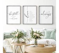 Heiple Be Still and Know that I am God Sign Love is Patient Love is Kind Wall Art Set of 3 Prints for Home Bedroom Decor Above Bed Bible Verse Scripture Art Christian Religious Wall Decor (Gray,