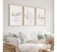 Heiple Framed Be Still and Know that I am God Sign Love is Patient Love is Kind Wall Art Set of 3 with Wooden Frame for Home Bedroom Decor Bible Verse Scripture Art Christian Religious Wall Decor