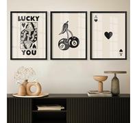 Heiple Framed Set of 3 Poker Wall Art Lucky You Poster, Trendy Retro Print Wall Decor for Queen of Hearts Wall Art Rustic Vintage Farmhouse Home Wall Decor(Black 12"x16")