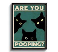 Heiple Framed Wall Art - Black Cat 'Are You Pooping' Funny Bathroom Decor Hanging Sign for Vintage Home Farmhouse (Black, 16"x20")