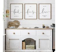 Heiple Set of 3 Framed Farmhouse Bless The Food Before Us Sign Kitchen Wall Decor for Dining Room Decor Wall Art Wood Signs (Brown,11"x14")