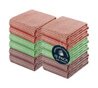 HEIRLOOM COMFORT 12 Pack 100% Cotton Multi Dual Waffle Weave Kitchen Towels, 40x66 cm, Super Absorbent, Quick Dry Towel Set, Soft Hand Towels for Cleaning, Durable - Rust, Mint Green, Brown