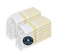 HEIRLOOM COMFORT 12 Pack Lemon Yellow Turkish Kitchen Towels 40x66 cm, 100% Cotton, Ultra Absorbent, Soft, Quick Dry, Washable, Dish Tea Towel with Tassels for Drying Dishes, Cleaning, Kitchen Use