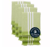 HEIRLOOM COMFORT 12 Pack Monochrome Stripe Kitchen Towels, Fringed Edges, 40x66 cm, 100% Cotton, Lint-Free, Absorbent & Washable Dish Towels for Drying Dishes, Everyday Kitchen Use, Lemon Green