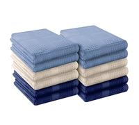 HEIRLOOM COMFORT 12 Pack Multi Color Waffle Weave Kitchen Towels, 40x66 cm, 100% Cotton, Super Absorbent, Quick Dry, Hand Towels for Drying Dishes, Cleaning, Durable - Sky Blue, Ivory, Indigo Blue