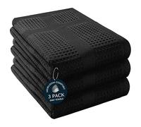 HEIRLOOM COMFORT 3 Pack Black Waffle Weave Kitchen Towels, 40x66 cm, 100% Cotton Dishcloth Set, Super Absorbent, Fast Dry, Teal Towels, Soft Hand Towel, Dish Rags, Wash Cloth, Cleaning, Durable