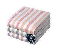 HEIRLOOM COMFORT 3 Pack Fiesta Stripe Kitchen Towels, 45x66 cm, 100% Cotton, Quick Dry, Absorbent & Washable Dish Towels for Drying Dishes, Everyday Use - Orange, Yellow, Grey, Brown, Burgundy