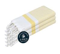 HEIRLOOM COMFORT 3 Pack Lemon Yellow Turkish Kitchen Towels 40x66 cm, 100% Cotton, Ultra Absorbent, Soft, Quick Dry, Washable, Dish Tea Towel with Tassels for Drying Dishes, Cleaning, Kitchen Use