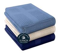 HEIRLOOM COMFORT 3 Pack Multi Color Waffle Weave Kitchen Towels, 40x66 cm, 100% Cotton, Super Absorbent, Quick Dry, Hand Towels for Drying Dishes, Cleaning, Durable - Sky Blue, Ivory, Indigo Blue
