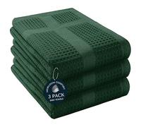 HEIRLOOM COMFORT 3 Pack Waffle Weave Kitchen Towels, 40x66 cm, 100% Cotton, Absorbent Dishcloth Set, Quick Dry, Soft for Cleaning, Wiping, Hand Towels, Dish Rags, Wash Cloth, Durable, Forest Green