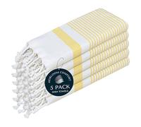 HEIRLOOM COMFORT 5 Pack Lemon Yellow Turkish Kitchen Towels 40x66 cm, 100% Cotton, Ultra Absorbent, Soft, Quick Dry, Washable, Dish Tea Towel with Tassels for Drying Dishes, Cleaning, Kitchen Use