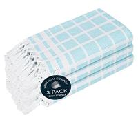 HEIRLOOM COMFORT Aqua Blue and White Dotted Matrix Kitchen Towels 12 Pack, 40x66 cm, 100% Cotton, Soft & Quick Dry, Absorbent, Reusable, Decorative Tassel Dish Towel for Cooking and Cleaning